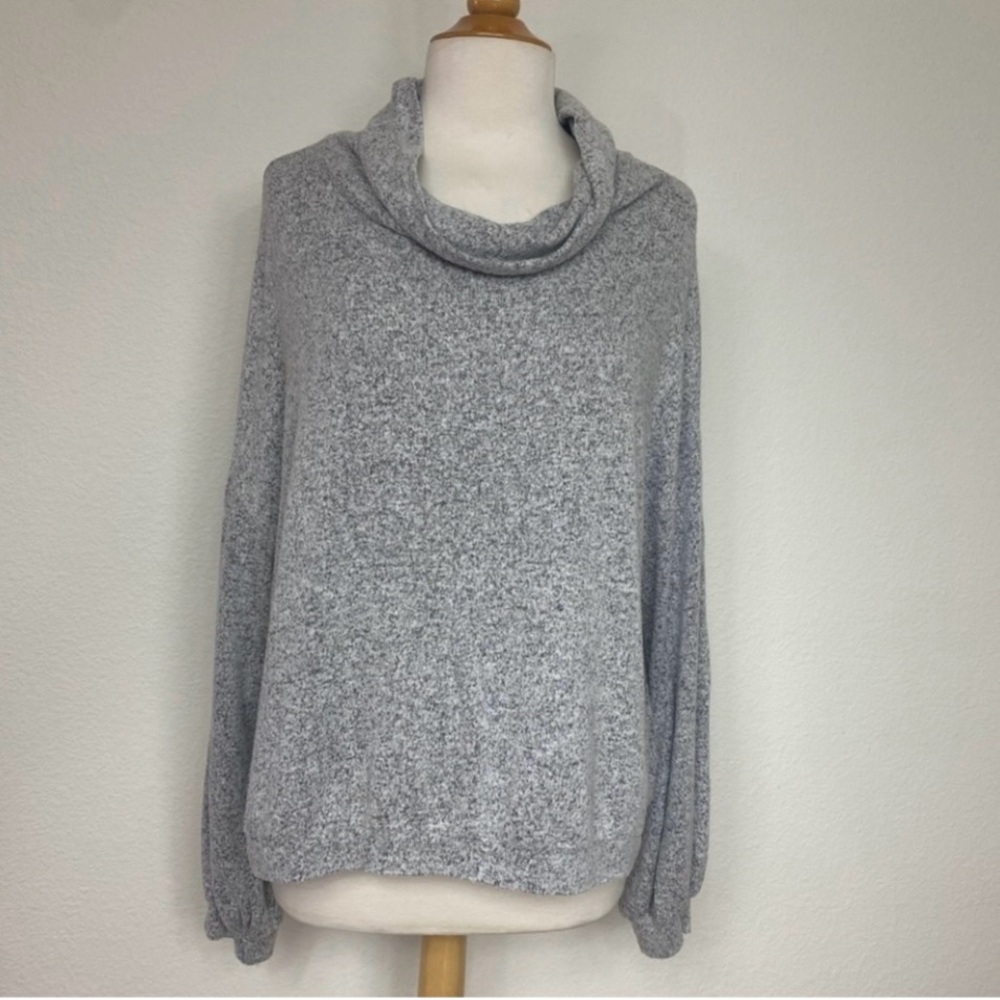 INC Women's Marbled Gray White Fuzzy Soft Boxy Top Size Large Casual Minimalist
